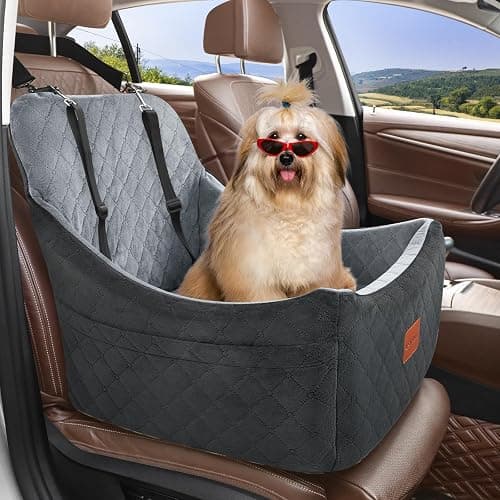 Lealchum Dog Car Seat for Dogs Up to 35lbs,Fully Detachable and Washable,Memory Foam Covered Soft Fabric,Easy to Install with Adjustable Straps,Anti-Slip Bottom,2 Side Pockets(Black/Grey,Medium) thumbnail 4