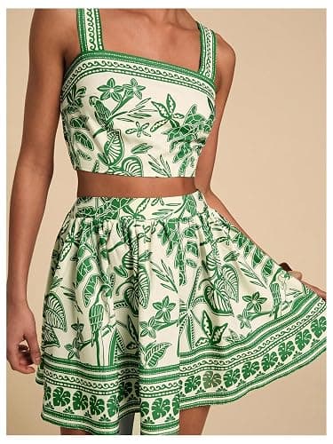 Floerns Women's Two Piece Outfit Tropical Crop Cami Top and Summer Skirts Set thumbnail 4