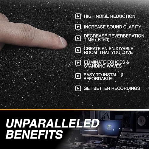 audiosoul 52 Pack Acoustic Panels 1 X 12 X 12 Inches - Acoustic Foam - High Density- Soundproof Studio Wedges - Charcoal thumbnail 4