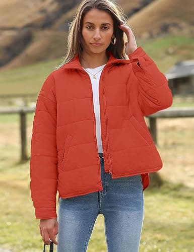Omoone Women's Quilted Puffer Jacket Zip Up Oversized Lightweight Padded Down Coat Outerwear thumbnail 2