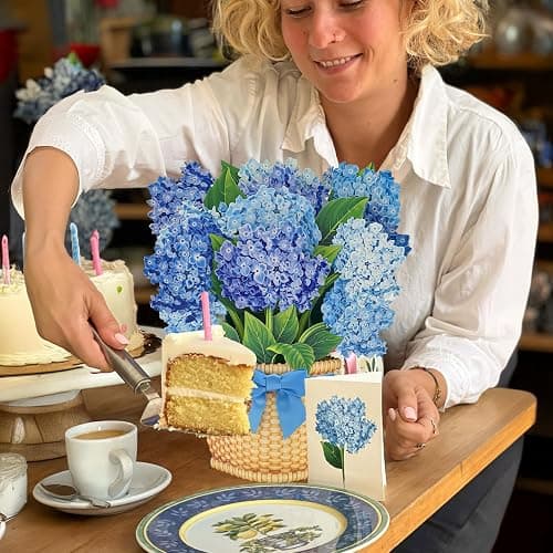 Freshcut Paper Pop Up Cards, Nantucket Hydrangeas, 12 Inch Life Sized Forever Flower Bouquet 3D Popup Greeting Card, Birthday Cards, Thank You Card, Blank Notecard & Envelope - Nantucket Hydrangeas thumbnail 7