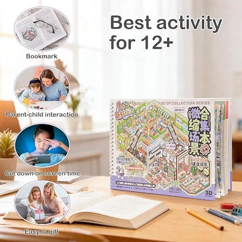Dizdkizd 3D Sticker Scene Book, 12 Cute Miniature Scenes House Stickers Easy-Peel Pre-Cut DIY Crafts for Adults Kids, Calming Stress Relief Party Favors Fun Activity thumbnail 7