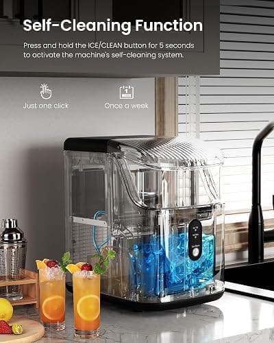 Kismile Nugget Ice Maker Countertop,35Lbs/24H Pellet Ice Machine with Chewable Ice,Self-Cleaning Pebble Ice Maker with Ice Scoop,One-Click Operation,for Home/Kitchen/Office(Black) thumbnail 3