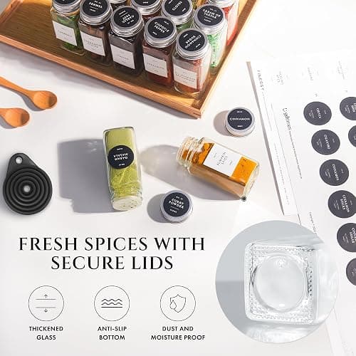 Glass Spice Jars with Labels with Metal Lids and Shakers Minimalist 24 Pack Set, 4oz Small Clear Empty Spice Bottles Seasoning Containers with Label Organizer Square Herb Seasoning Jars for Kitchen thumbnail 5