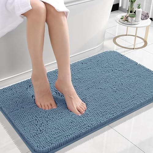 OLANLY Bathroom Rugs 30x18, Extra Soft Absorbent Chenille Bath Rugs, Rubber Backing Quick Dry, Machine Washable Bath Mats for Bathroom Floor, Tub and Shower, Home Decor Accessories, Airy Blue - Image 1