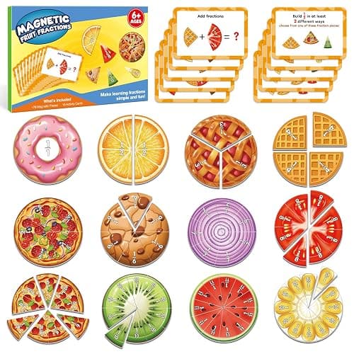 Aizweb Magnetic Fraction Tiles & Circles Set,Bars,Magnetic Fraction Educational Puzzle,Montessori Math Manipulatives,Fraction Learning Games for Elementary Classroom Homeschool Supplies - Image 1