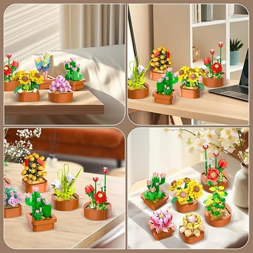 CUBIMANA 12 Pack Flowers Succulents Mini Building Set - 1403PCS Flower Botanical Collection for Home Décor 3.6MM Plant Building Blocks Toy, Party Favors for Christmas Birthday Adults Women Kids 10+ thumbnail 6