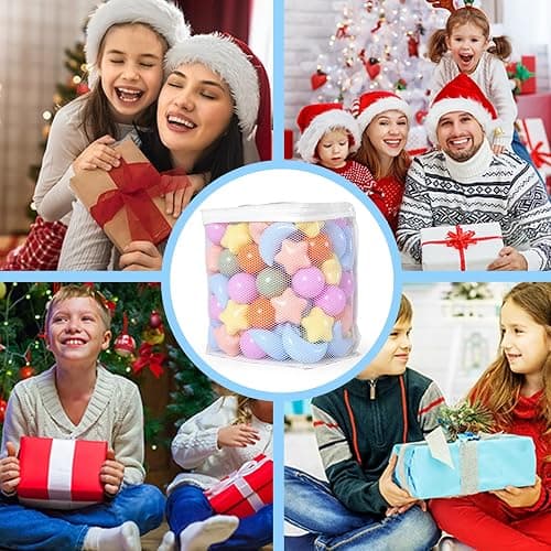 GOGOSO Ball Pit Balls Stars Moon Shapes Plastic Pitballs for Toddler Play Tent Baby Photo Props Kids Pool Water Toys Kiddie Pool Party Decor,Orange Green Blue,100pcs thumbnail 4