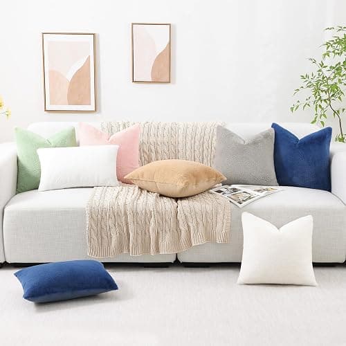 Pallene Faux Fur Plush Throw Pillow Covers 18x18 Set of 2, Luxury Soft Fluffy Cozy Decorative Pillow Covers for Sofa, Couch, Living Room, Blush Pink thumbnail 7