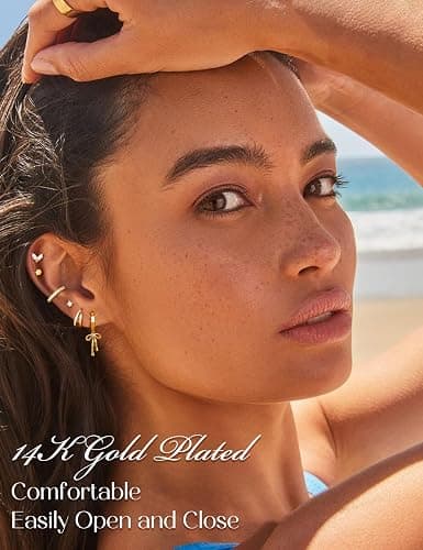 ORAZIO Small Hoop Stud Earrings Stacks for Women 14K Gold Plated Silver Huggie Hoops Cartilage Hypoallergenic Chain Cute Dangle Earrings Set for Multiple Piercings Jewelry thumbnail 7