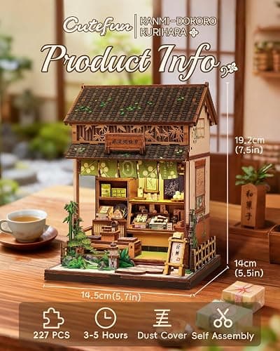 Cutefun Book Nook Kit - DIY Miniature House Kit for Adults, Teens and Beginners, Japanese Dessert Shop Booknook Tiny House Bookshelf Decor 3D Wooden Puzzles, Gifts for Friends and Family (Sweet Shop) thumbnail 3