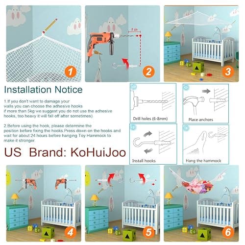 KOHUIJOO Toy Hammock for Stuffed Animals, Stuffed Animal Hammock Net Jumbo Plush Toy Storage Cornet Net 70" Wall Sling Large Teddy Bear Storage Organizer White thumbnail 6