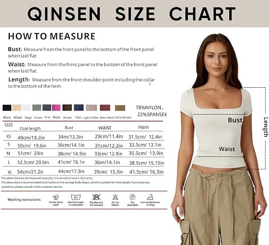 QINSEN Women's Square Neck Short Sleeve Double-Layer Tops Basic Slim Fit Going Out T Shirt thumbnail 4
