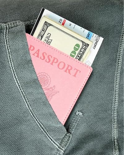 Sizobi Leather Passport Holder Covers, Passport Holder for Travel Women, RFID Blocking Wallet Case, International Travel Must Haves Travel Accessories for Women Men,Cruise Ship Essentials Gifts, Pink thumbnail 6