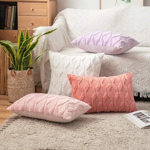 MIULEE Pack of 2 Embroidered Faux Wool Throw Pillow Covers Decorative Pillowcase Cushion Case for Couch Sofa Bedroom Car 20x20 Inch, Light Purple thumbnail 7