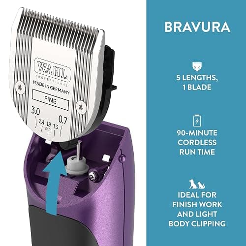 Wahl Professional Animal Bravura Pet, Dog, Cat, and Horse Corded/Cordless Clipper Kit, Purple (#41870-0423) thumbnail 4