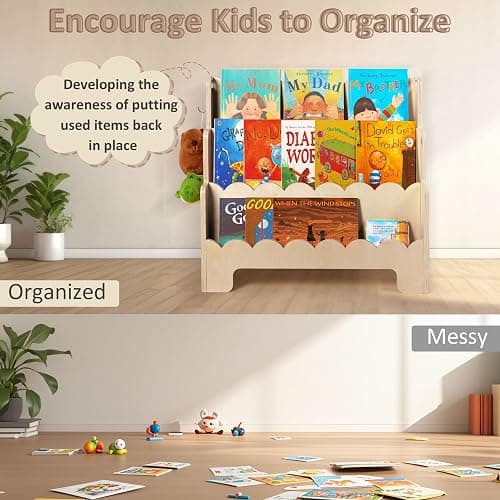 Tohiasen Kids Bookshelf Wooden 3-Tier, Scalloped Book Shelf for Kids Rooms, Front Facing Toddler Montessori Bookshelf, Baby Nursery Book Shelves Kids Classroom Bookshelf Bookcase thumbnail 6