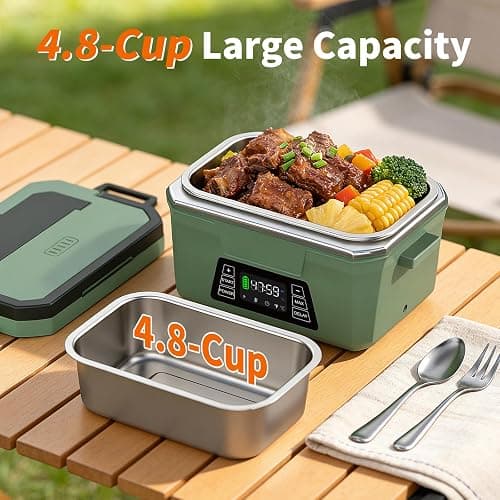 Monteka Cordless Electric Lunch Box for Adults, Rechargeable Heated Lunch Box with Scheduled Heating, Portable Food Warmer with Memory Function & Automatic Keep Warm, Christmas White Elephant Gifts thumbnail 7