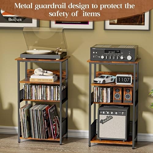 Huxitocan Record Player Stand with Storage Up to 100 Albums and 40 CDs, 4 Tier Vinyl Record Storage for Living Room, Turntable Stand with Record Holder & Display Shelf thumbnail 5