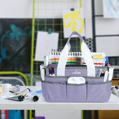 JJRING Craft Organizer Tote Bag Art Storage Caddy Lilac | With Multiple Pockets For Sewing, Scrapbooking, School, Medical, And Office Supplies thumbnail 2