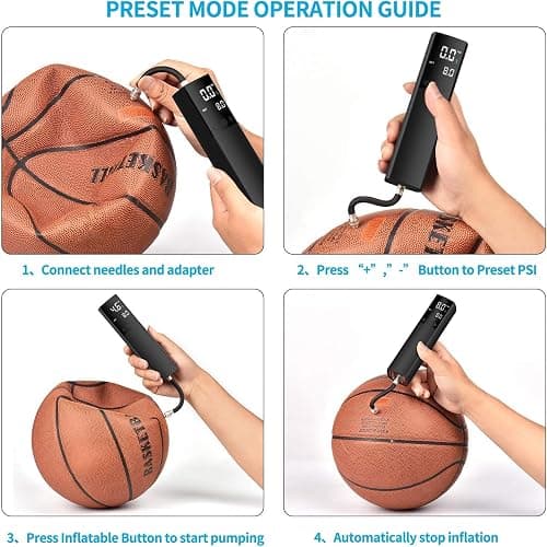 Pumteck Electric Ball Pump, Smart Air Pump Portable Fast Ball Inflation with Precise Pressure Gauge and Digital LCD Display for Football Basketball Volleyball Football (2 Pin and 1 Spout) thumbnail 6