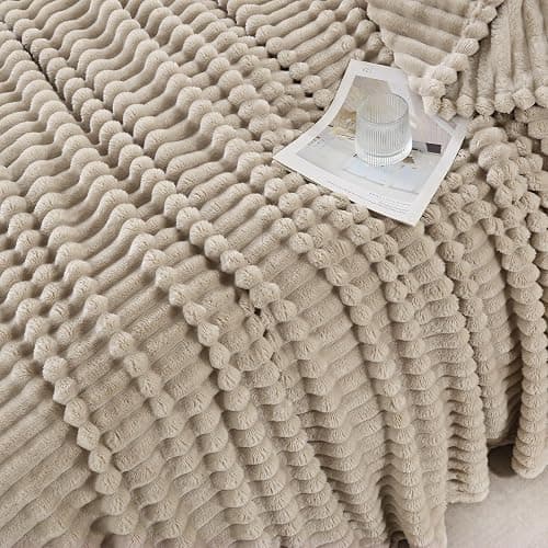 YIICKO Khaki Throw Blanket for Couch Sofa 50x60 inches Striped Fleece Blankets Room Home Decor Lightweight Plush Soft Cozy Gifts for Women Mom Girls thumbnail 4