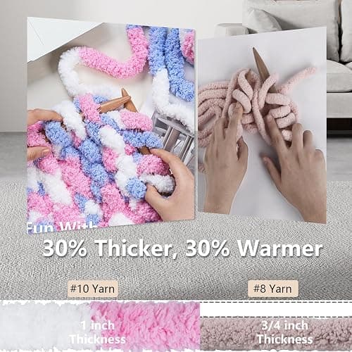 Cozyful Chunky Yarn for Hand Knitting - #10 Chunky Chenille Blanket Yarn, Jumbo Big Thick Chunky Yarns for Crocheting, Tie Dye Bulky Knit Yarns, 8 Skein (25 yds 8 oz Each Skein), Blue & Pink & White thumbnail 4