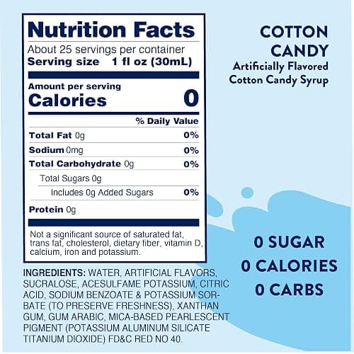 Jordan's Skinny Mixes Sugar Free Syrup, Cotton Candy Flavor, Fruit Flavored Water Enhancer, Drink Mix for Ice Tea, Lemonade & More, Zero Calorie Flavoring, Keto Friendly, 25.4 Fl Oz, 1 Pack thumbnail 2