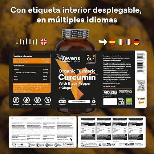 Cúrcuma con Jengibre y Pimienta Negra - 1410 mg por Dosis - 365 Cápsulas Formato Ahorro XL - Cúrcuma ECO en Cápsulas Veganas - Antiinflamatorio Natural - Apoyo Óseo y Articular - Sevens thumbnail 8