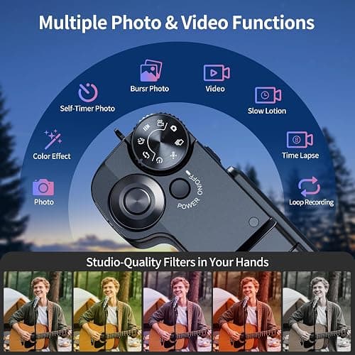 Digital Camera 5K, 64MP Cameras for Photography, YouTube Vlogging, 18X Zoom UHD Autofocus Compact Point and Shoot Flip Screen Camera with 64GB SD Card, 2 Batteries, Small Photo Camera for Kids, Teen thumbnail 4