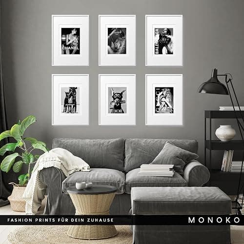 MONOKO® Wandbilder Wohnzimmer Modern | Schwarz Weiss Bilder Schlafzimmer | Coco Poster Set 6x A4 ohne Rahmen thumbnail 3