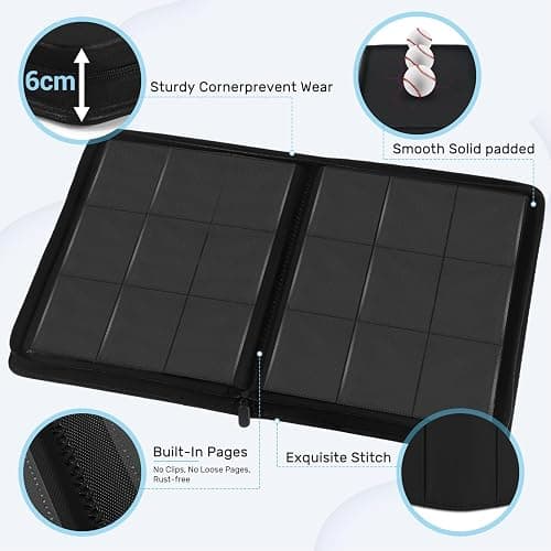 Trading Card Binder 9 Pocket, Zofly Zipper Card Collection Binder Album, Sturdy 540 Side-Loading Card Folder Holder for MTG, TCG, Sports Cards, Game Cards, Black thumbnail 6