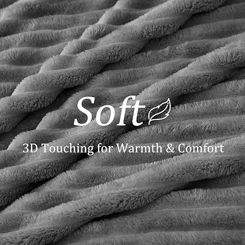BEDELITE Fleece Throw Blanket for Couch - 300GSM Soft & Warm Fluffy Grey Blanket, Decorative and Giftable Striped Blankets for Women, Men, 50"x60" thumbnail 5