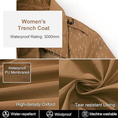 CREATMO US Women's Long Trench Coat Double-Breasted Classic Lapel Overcoat Belted Slim Outerwear Coat with Detachable Hood thumbnail 4
