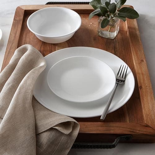 Corelle Vitrelle 18-Piece Service for 6 Dinnerware Set Triple Layer Glass and Chip Resistant, Lightweight Round Plates and Bowls Set, Winter Frost White thumbnail 2