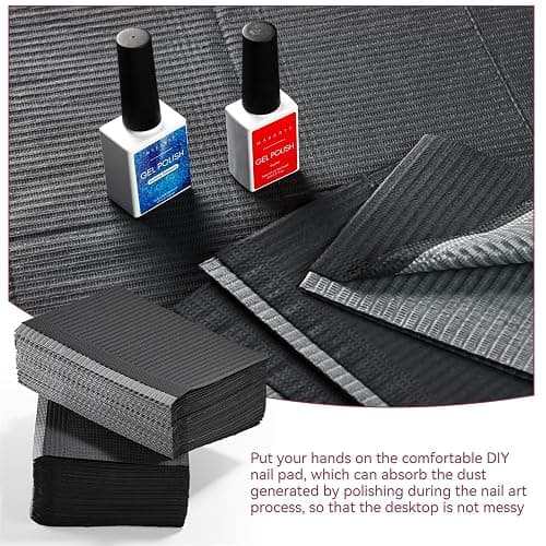 Makartt Disposable Nail Mats: 50Pcs Fordable Nail Paper Towels for Table Acrylic Practice Sheet 3 Ply Waterproof Nail Art Table Mats Clean Pads for Salon Manicure Tattoo Black thumbnail 8