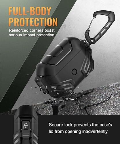 MOBOSI for AirPods Pro 2 Case with Lock, Compatible with Airpod Pro Case 2nd/1st Gen, Military Grade Protective Cover with Cleaner Kit & Keychain for Men(2023/2022/2019), Black thumbnail 3