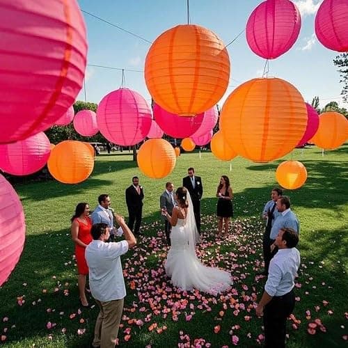 Capesaro Pink Orange Paper Lanterns Decorative 15pcs Party Hanging Decorations for Bachelorette Wedding Birthday Baby Shower Graduation Anniversary Themed Room Decor thumbnail 5