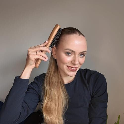 GranNaturals Boar Bristle Slick Back Hair Brush - Soft/Medium Smoothing Hairbrush to Style, Polish, & Lay Hair Down Flat to Create a Sleek Frizz Free Hairstyle for Women and Men - Wooden Handle thumbnail 9