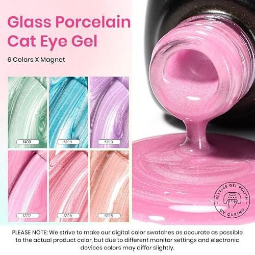 Beetles Cat Eye Gel Nail Polish Set, 6 Colors Fairy Garden Gel Polish Kit | Pastel Shimmer Glitter Pink Red Blue Orange Green Purple Glass Cat Eye Gel Soak Off UV Magnet Nail Art DIY Gift for Women thumbnail 5