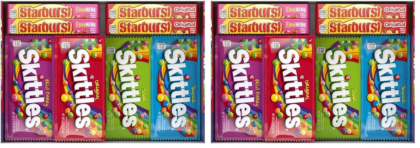 SKITTLES & STARBURST Variety Pack Full Size Chewy Candy Assortment, 62.79 oz, 30 Count (Pack of 2) - Image 1