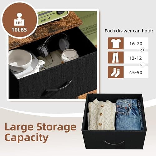 Somdot Tall Dresser for Bedroom with 5 Drawers, Storage Chest of Drawers with Removable Fabric Bins for Closet Bedside Nursery Laundry Living Room Entryway Hallway, Black thumbnail 5