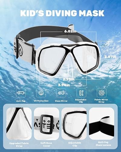 OutdoorMaster Jellyfish Kids Swim Goggles with Nose Cover, Snorkel Diving Mask with Elastic Fabric Strap, Anti-Fog Tempered Glass Swimming Goggles for Boys and Girls, Age 6-14 thumbnail 5