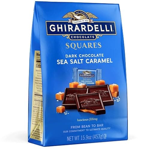 GHIRARDELLI Dark Chocolate Sea Salt Caramel SQUARES – Premium Individually Wrapped Dark Chocolate Candy with Buttery Caramel Filling and Sea Salt, 15.9 oz Bag - Image 1