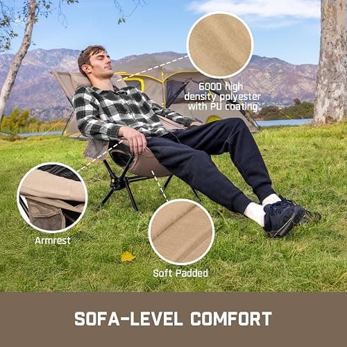 FanttikOutdoor Zeta L8 Max Camping Chair, Portable & Lightweight, Comfort-Driven Foldable Rocking Chair with Carry Bag for Camping, Hiking, Patio, Fishing, Support up to 250 lbs, Khaki thumbnail 6