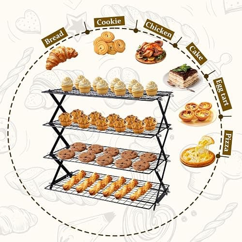 4 Tier Collapsible Cooling Rack, Adjustable Stackable Stainless Steel Baking Rack with Leak-Proof Mesh & X-Shaped Structure, Dishwasher Safe for Cookies, Bread, Pastries thumbnail 7