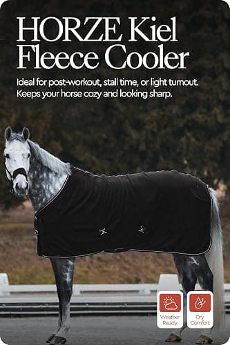 HORZE Kiel Fleece Horse Cooler Blanket | Quick-Dry Fleece Horse Cooler Sheet with X-Surcingles & Tail Cord - Black - 81 in thumbnail 2