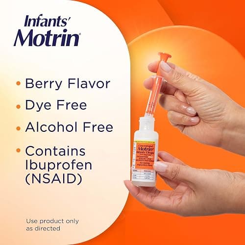 Motrin Infants' Ibuprofen, Fever Reducer, Dye and Alcohol Free, Concentrated Drops, Oral Suspension, Includes Clear Syringe with Markings for Dose Measuring, Berry Flavor 1 Fluid Ounce thumbnail 3