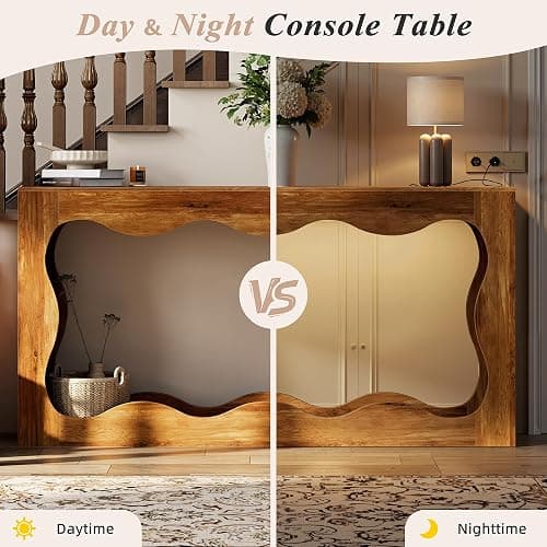 Shintenchi 63 inch Farmhouse Console Table with Storage & LED Light, Long Sofa Table Behind Couch, Narrow Entryway Entrance Table, Hallway Accent Stand Home Decor for Living Room, Entry Way, Brown thumbnail 3