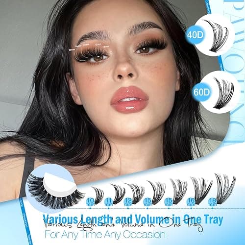 Pawotence Lash Clusters Kit 40D 60D Lash Extension Kit 10-18mm Cluster Eyelash Extension Kit Individual Lashes 280pcs Eyelash Clusters with Lash Bond and Seal, Lash Tweezers for Self Use thumbnail 3